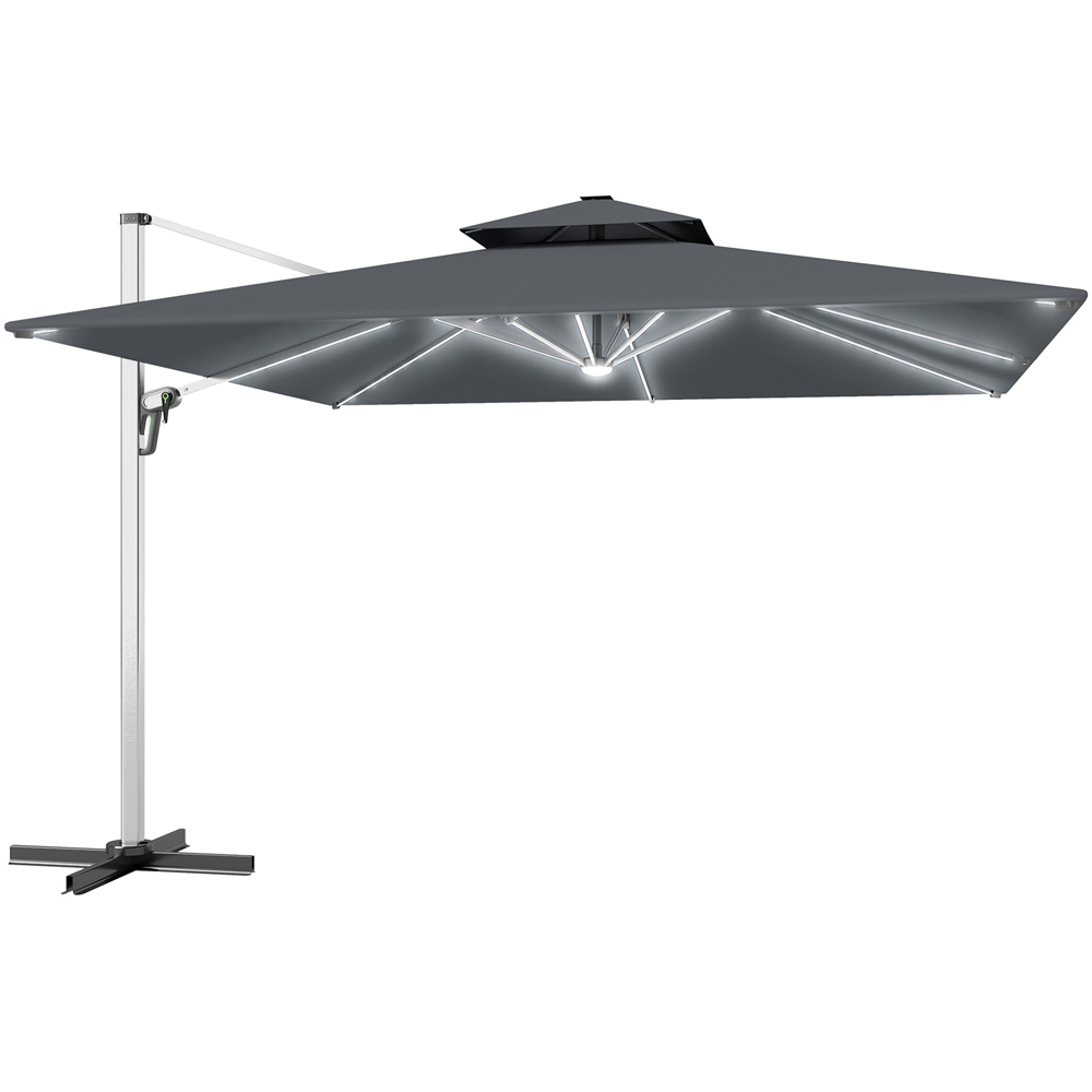 Outsunny 2 Tier Grey Solar LED Cantilever Parasol 3m Image 1