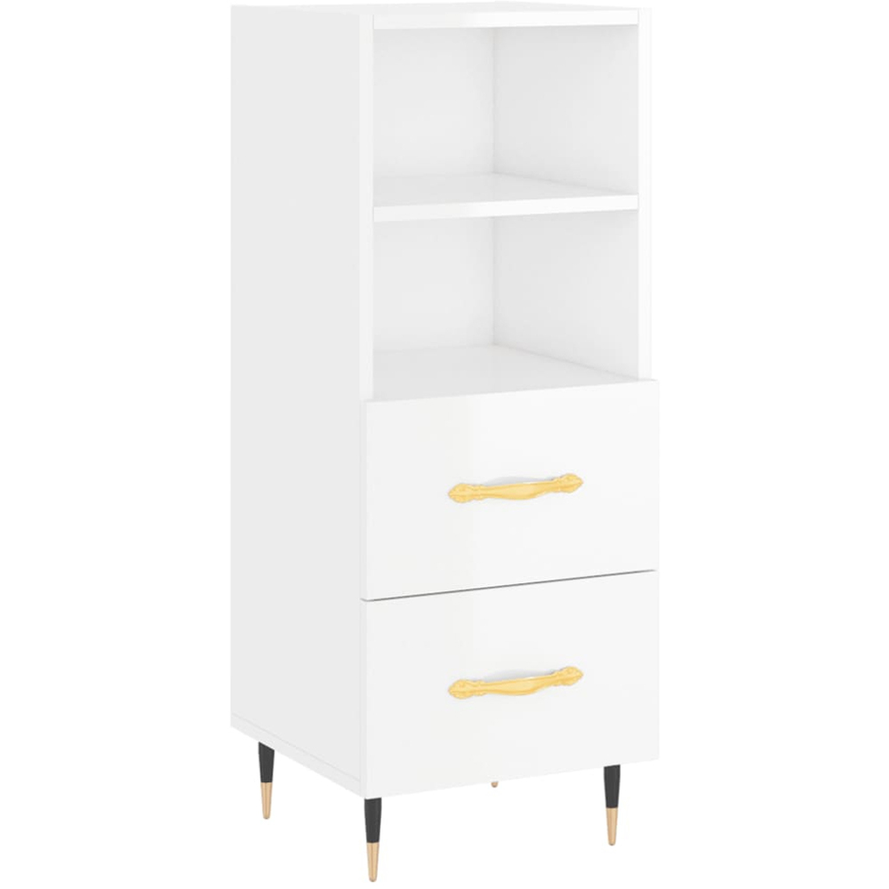 vidaXL 2 Drawer 2 Shelf High Gloss White Sideboard Image 2