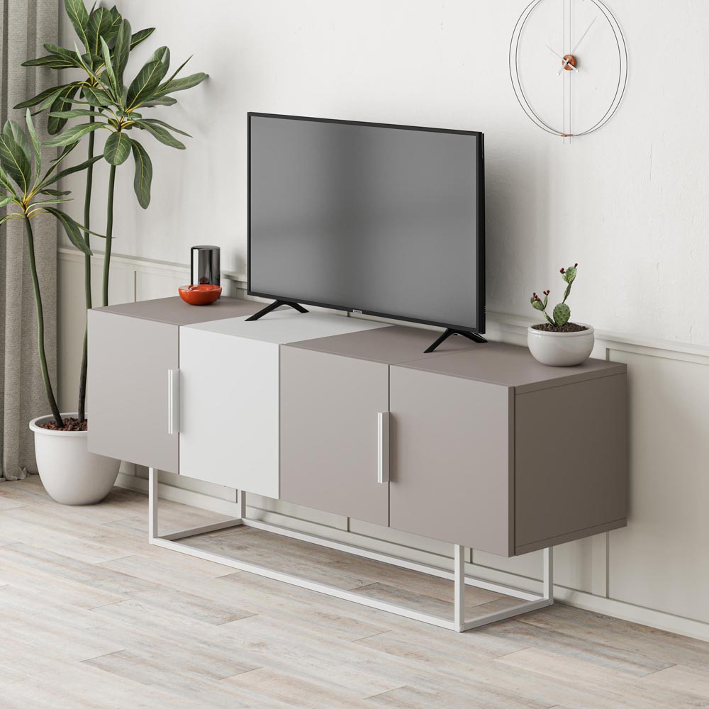 Decortie Tontini 4 Door Mocha Grey and White TV Unit Image 3