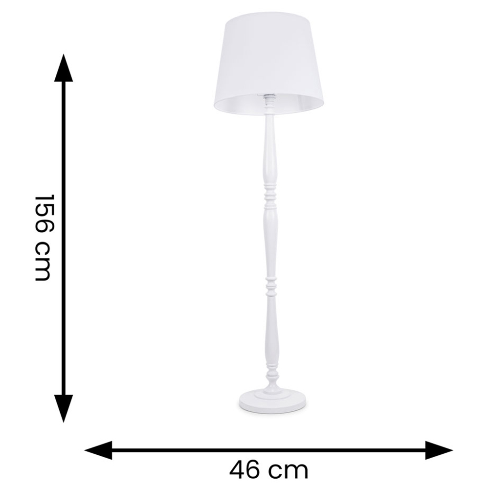 ValueLights Victoria White Fabric Tapered Shade White Wood Traditional Stem LED Floor Lamp Image 6