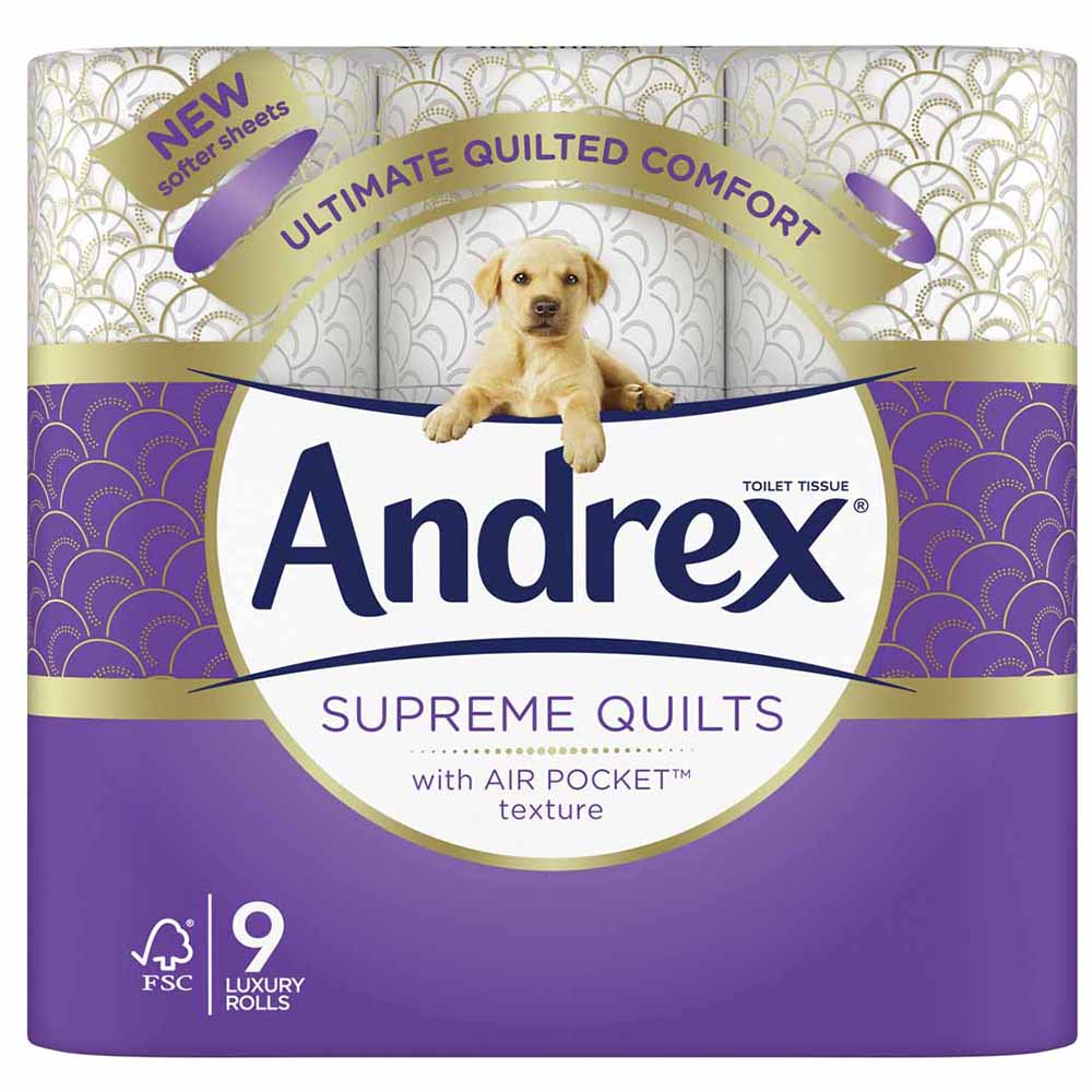 Andrex Supreme Quilts Toilet Tissue 3 Ply Case of 4 x 9 Rolls Image 3