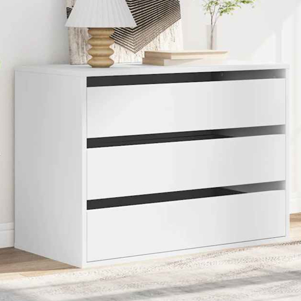 vidaXL 3 Drawer White Wooden Chest of Drawers Image 1