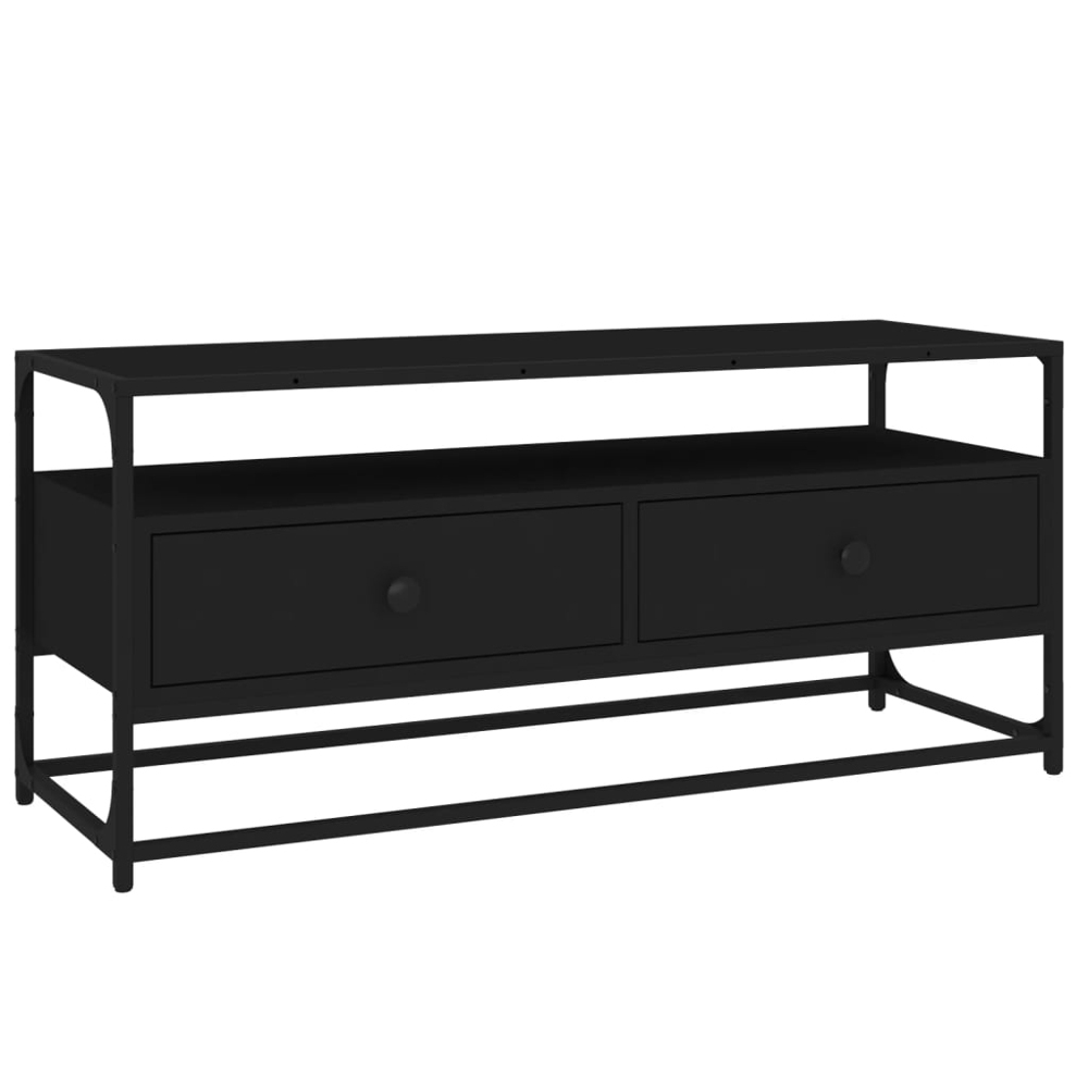 vidaXL 2 Drawer Single Shelf Black TV Cabinet Image 2