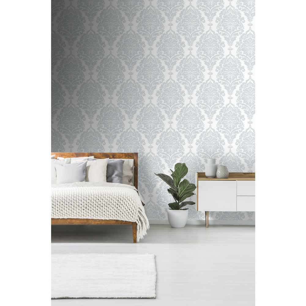 Wilko Wallpaper Damask Duck Egg Image 2