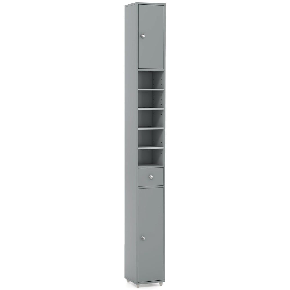 Costway 2 Door Single Drawer 5 Shelf Grey Tall Freestanding Storage Cabinet Image 2