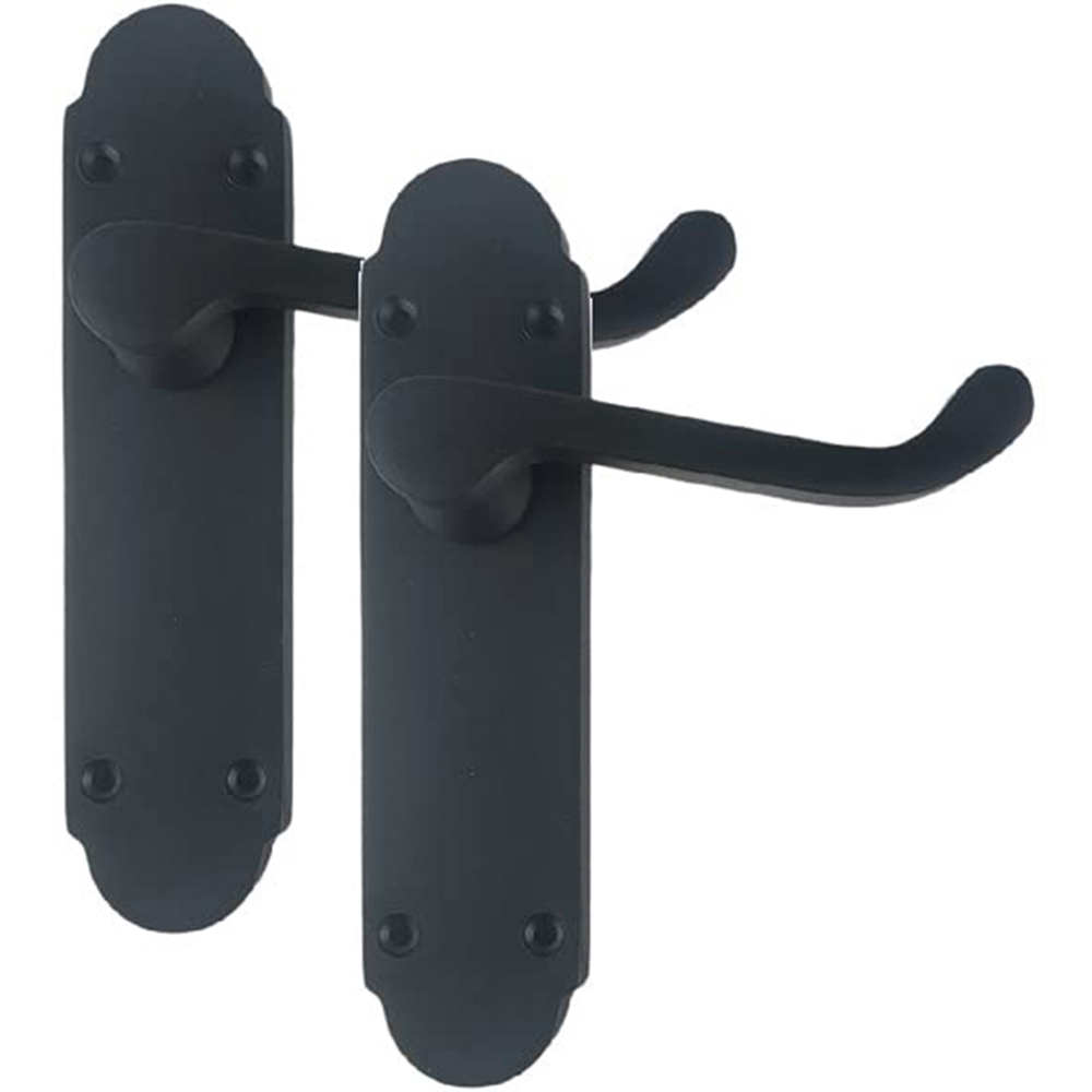 Golden Grace Matt Black Victorian Epsom Shaped Latch Door Handle Pair 168 x 40mm 4 Pack Image 2