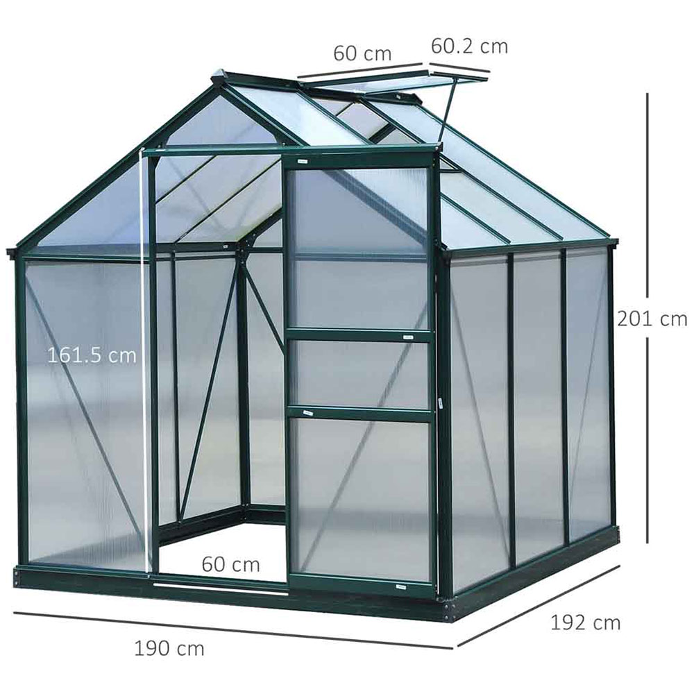 Outsunny Green Polycarbonate 6.2 x 6.2ft Greenhouse Image 2