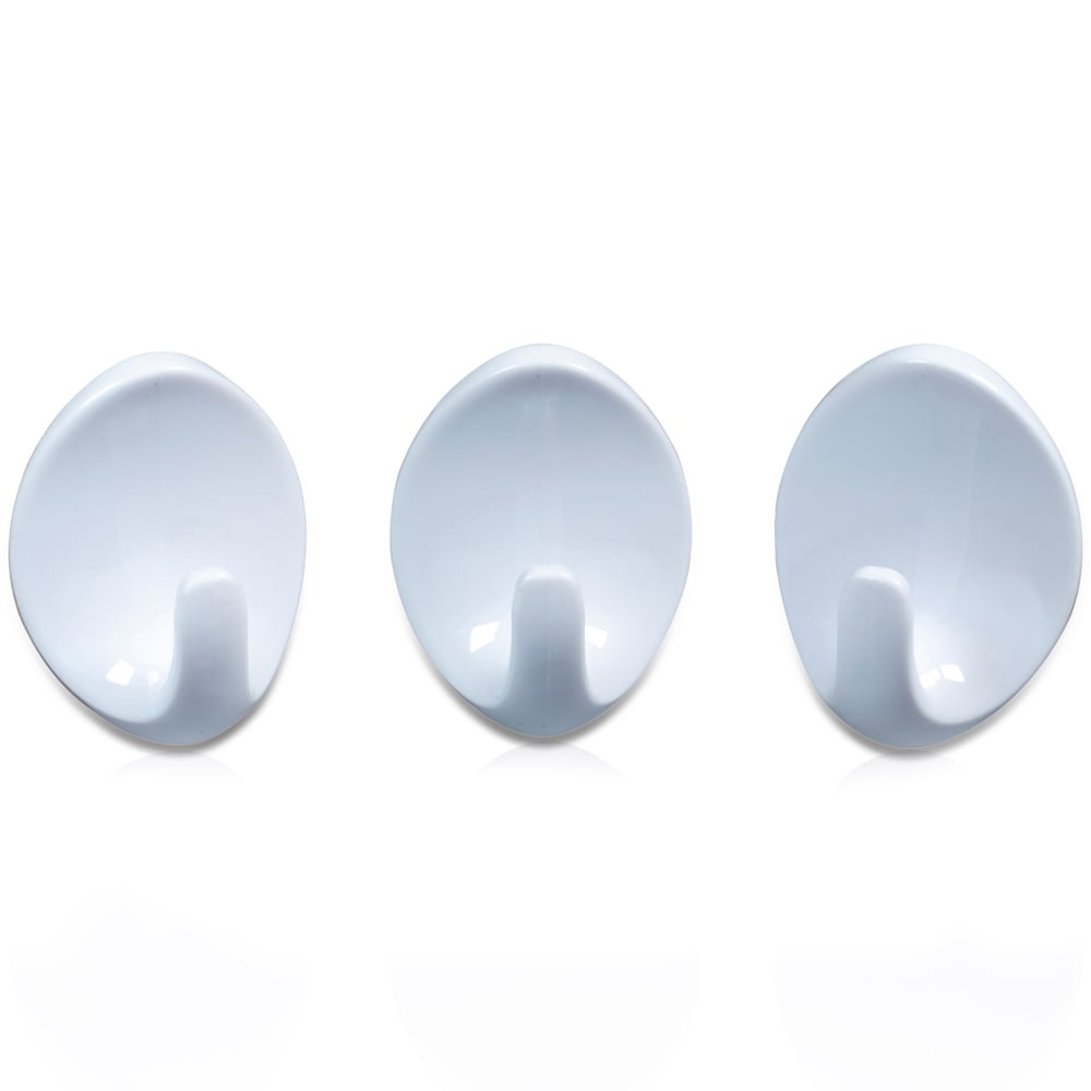 St Helens Oval Shape Plastic Self Adhesive Hook 3 Pack Image 1