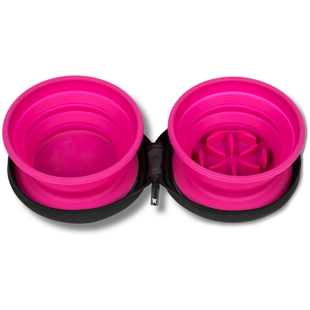 Kiwi Walker Pink Double Travel Bowl with Slowfeeder Image 1