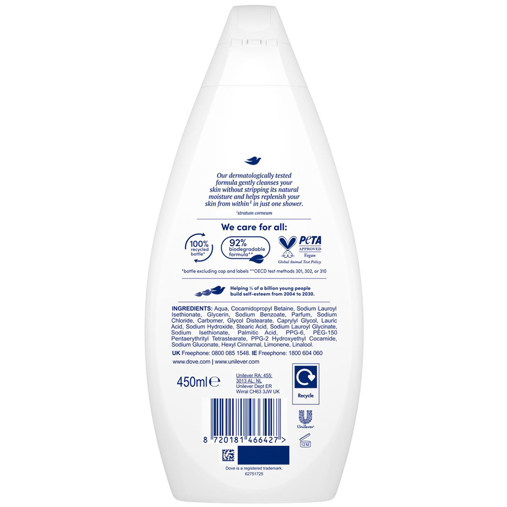 Dove Softer and Smoother Skin Hydrate Body Wash 450ml 12 Pack Image 3