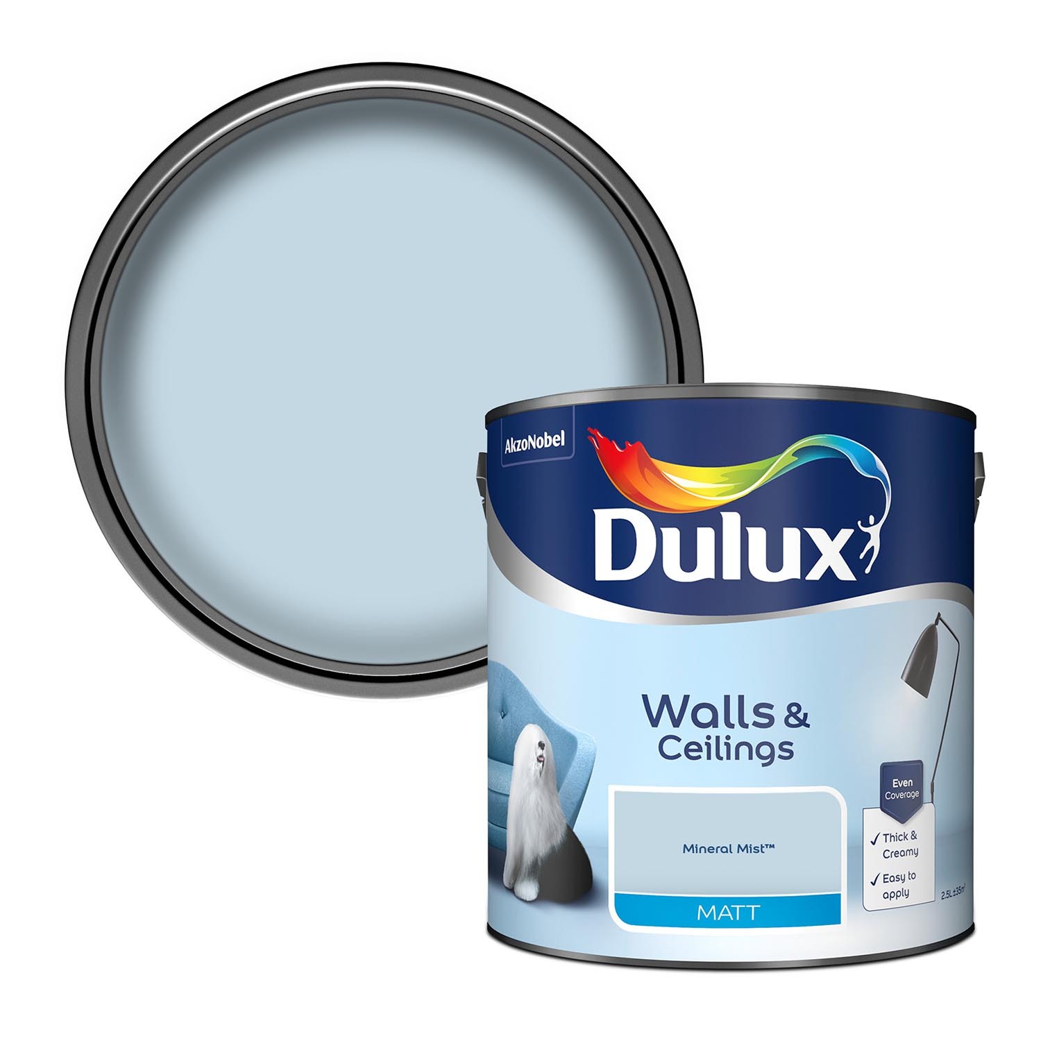 Dulux Walls & Ceilings Mineral Mist Matt Emulsion Paint 2.5L Image 1