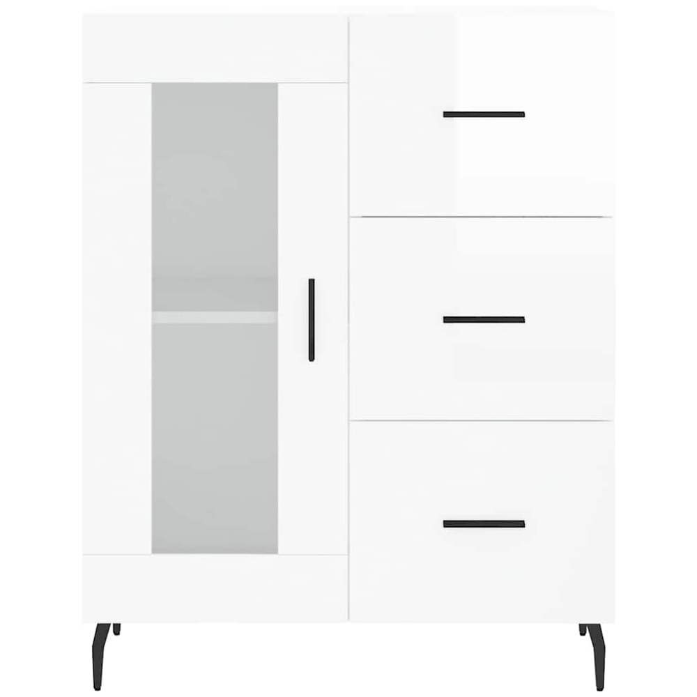 vidaXL Single Glass Door 3 Drawer High Gloss White Sideboard Image 3