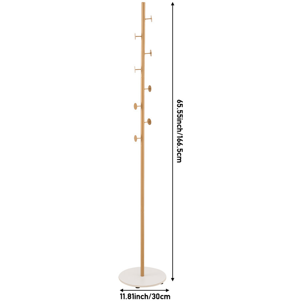 Living and Home Gold Minimalist Coat Stand with 8 Hooks and Marble Base Image 8