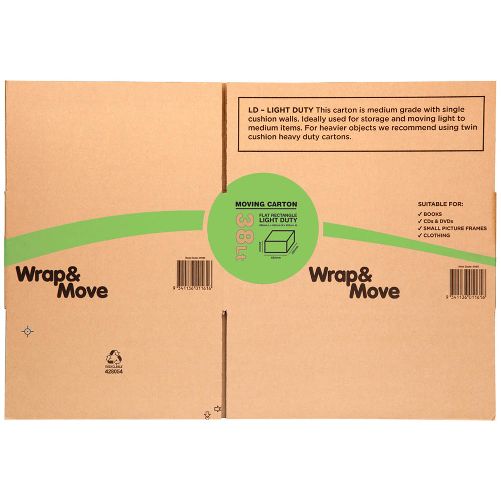 Wrap & Move 38L Flat Rectangular Moving Box 10 Pack Image 3