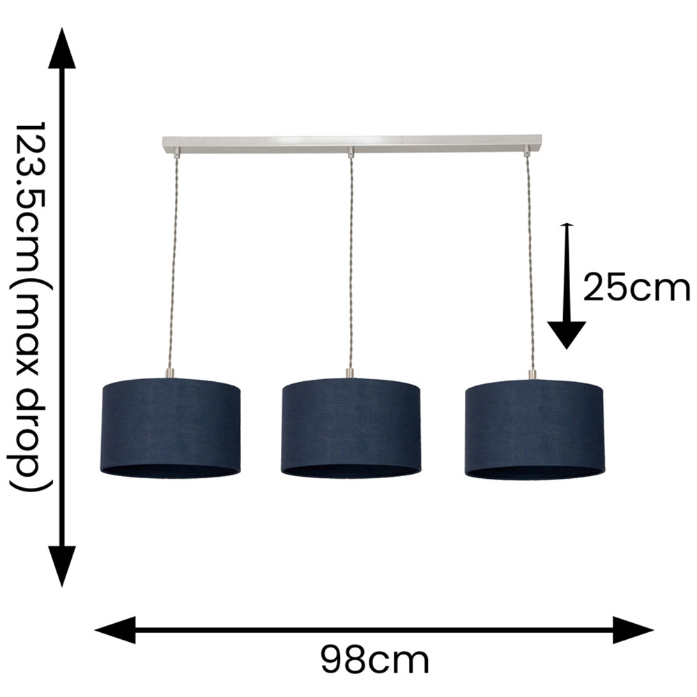 ValueLights Reni Navy Drum Shade 3 Drop Bar Chrome Diner LED Ceiling Pendant Light Image 6