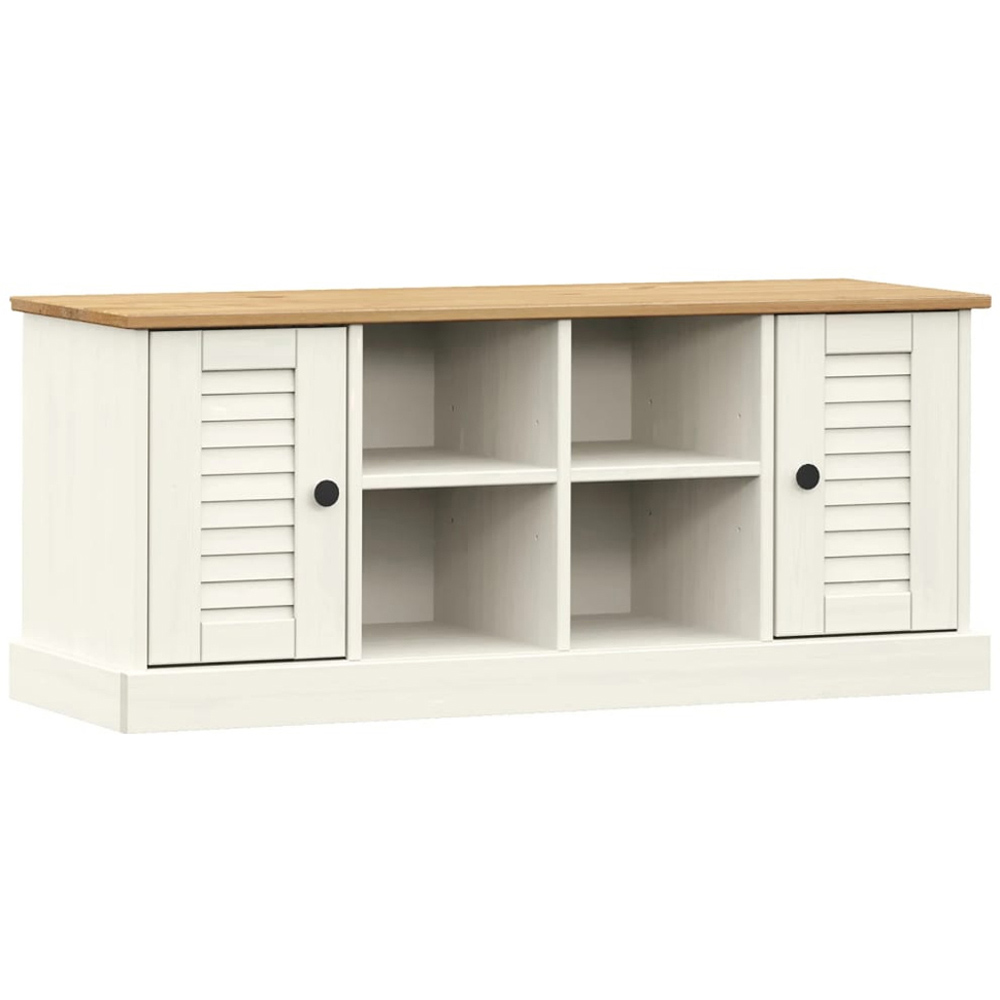 vidaXL 2 Door 4 Shelf White Solid Pine Wood Shoe Bench Image 2