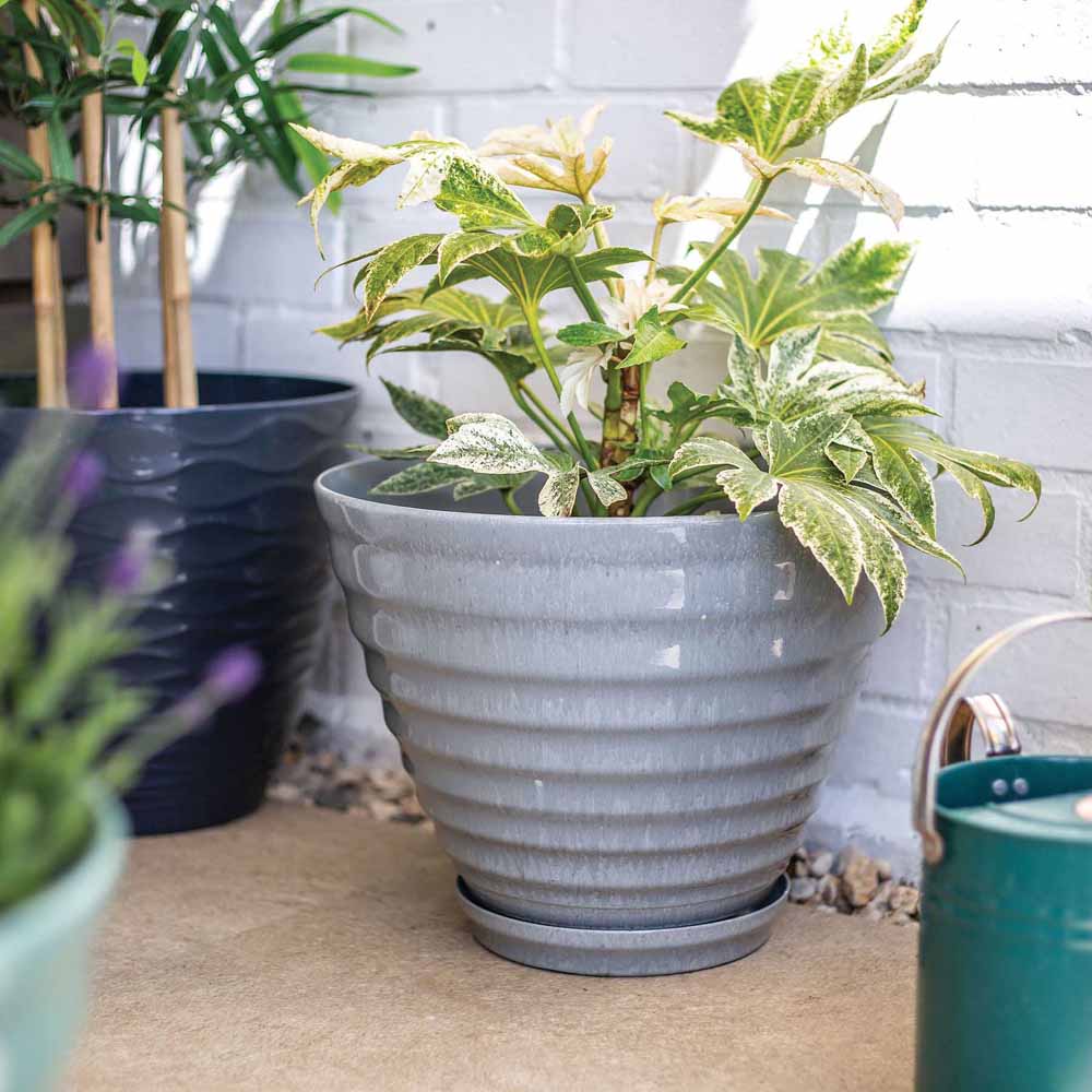 Plant Avenue Vale Grey Planter with In Built Saucer 40cm Image 2