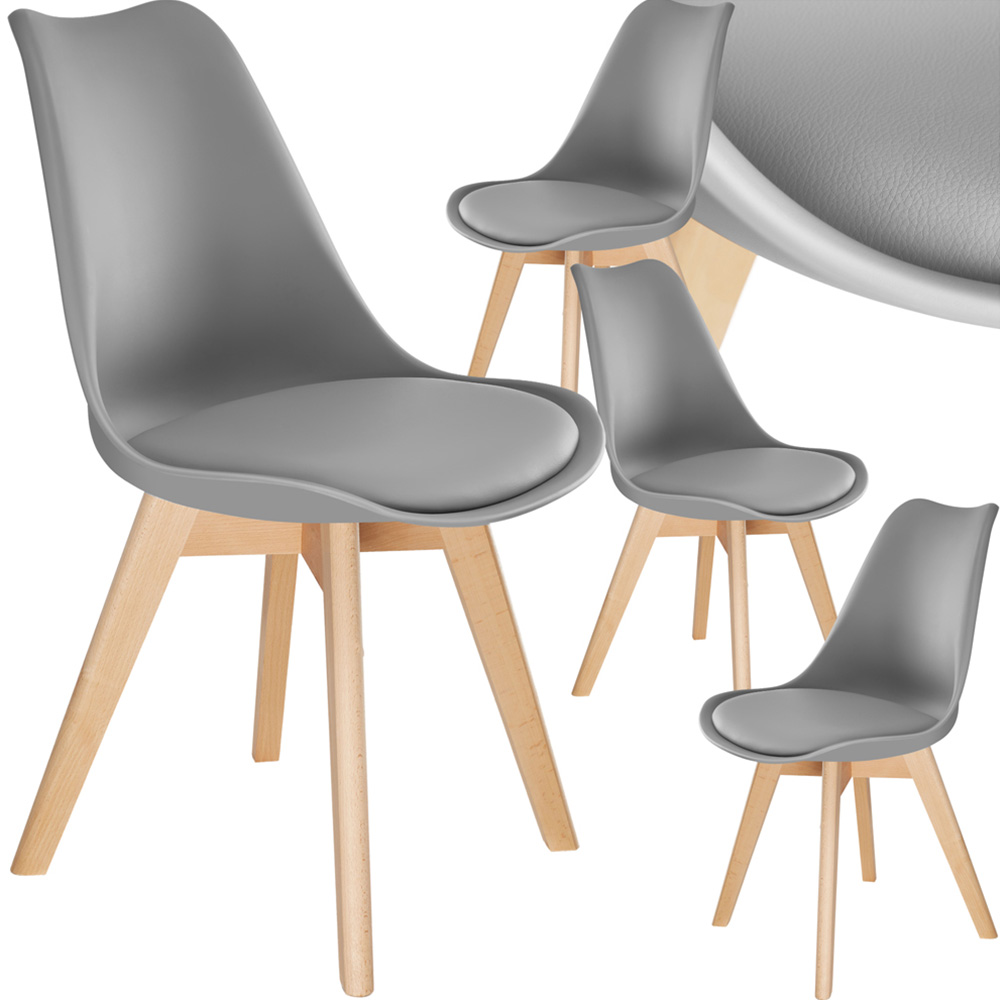 tectake Frederikke Set of 4 Grey Padded Dining Chair with Wooden Legs Image 2