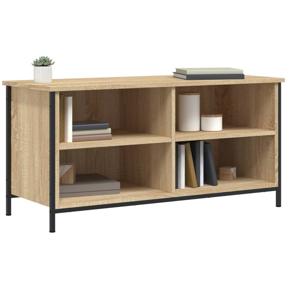 vidaXL 4 Open Shelf Sonoma Oak and Black TV Cabinet Image 3
