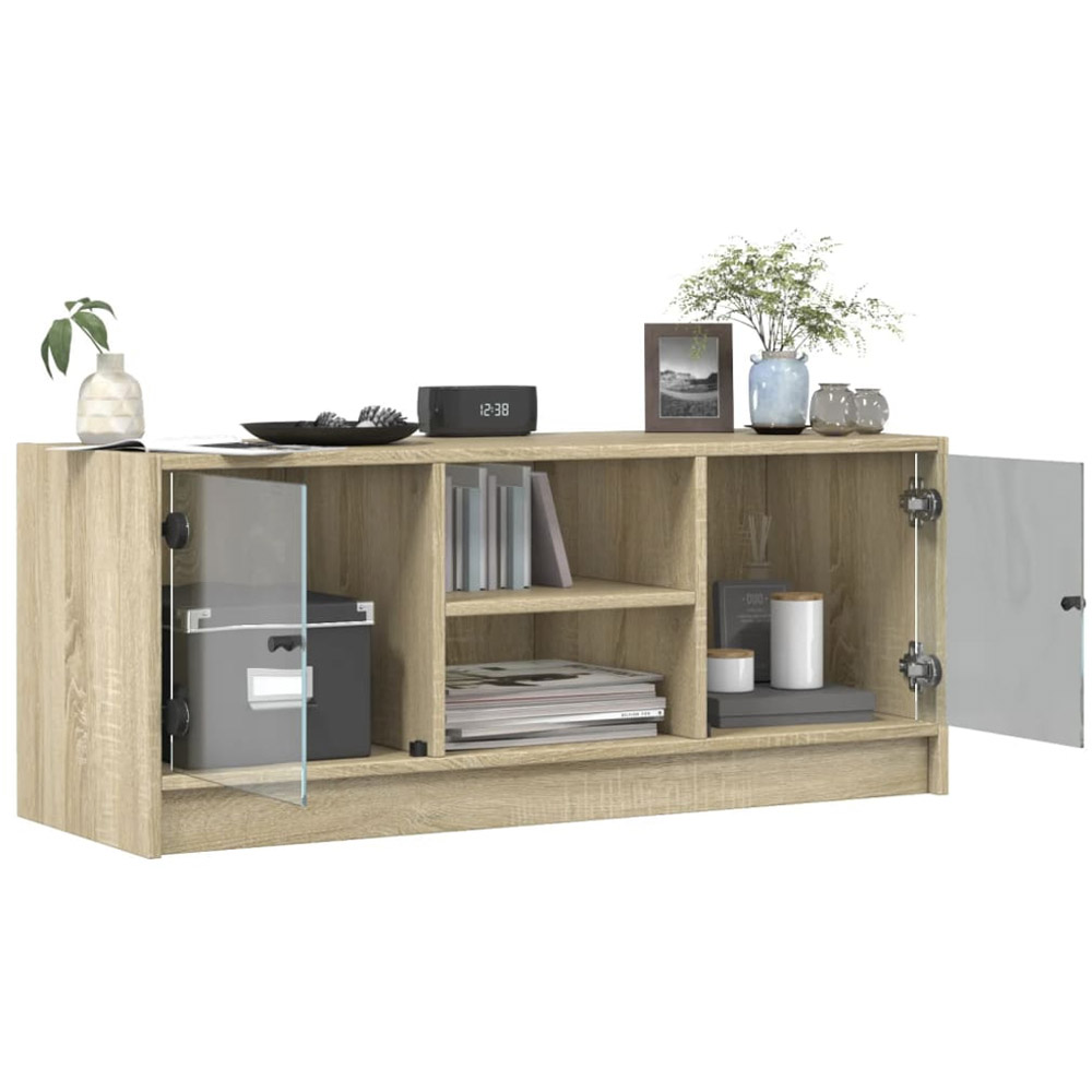 vidaXL 2 Glass Door 2 Open Shelf Sonoma Oak TV Cabinet Image 5