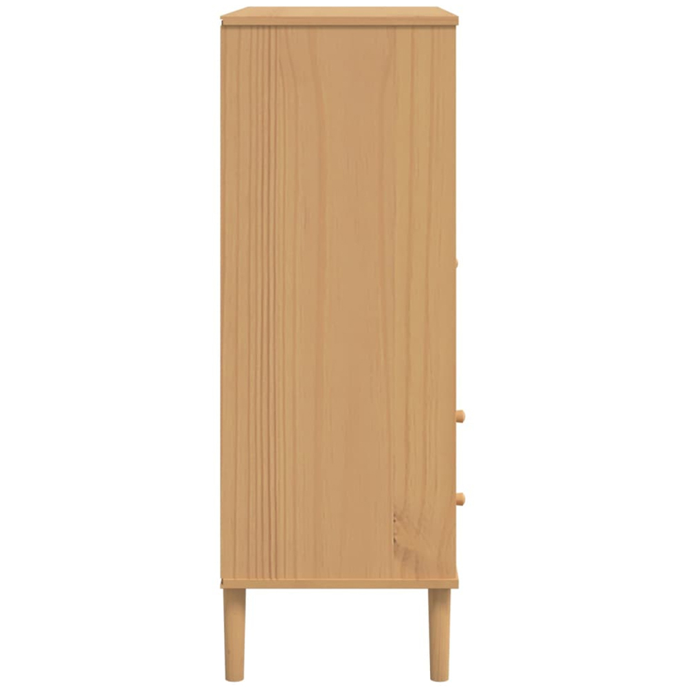 vidaXL Senja Single Door 2 Drawer 2 Shelf Brown Solid Pine Wood Rattan Look Highboard Image 6
