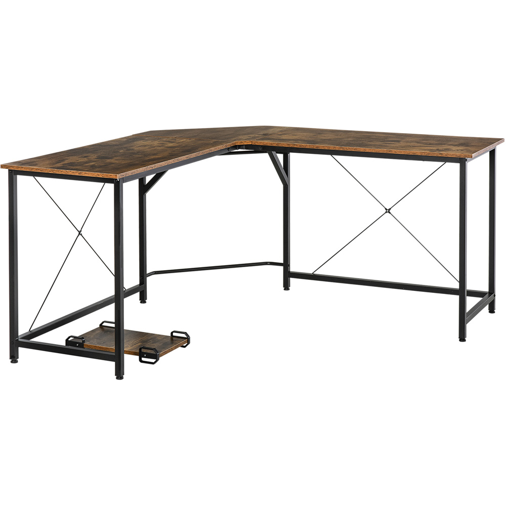 Portland L-Shape Corner Gaming Computer Desk Brown Image 2