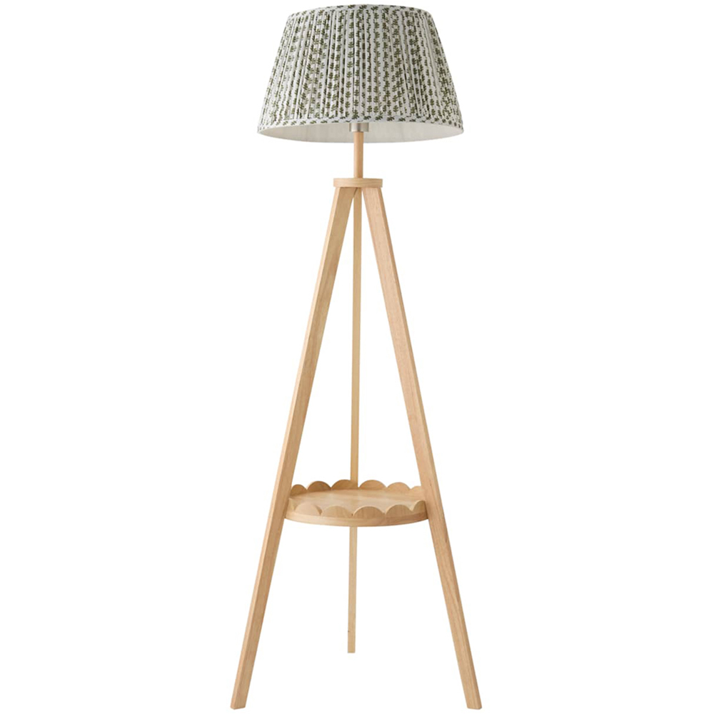 ValueLights Morrigan Green Floral Pleated Shade Scallop Tripod LED Floor Lamp with Bulb Image 1