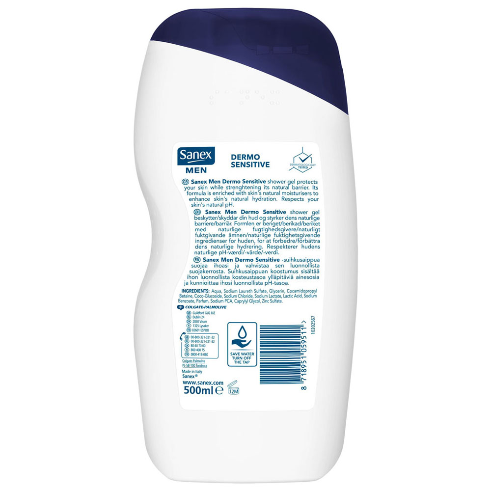 Sanex Men Sensitive Skin Body and Face Shower Gel 500ml Wilko