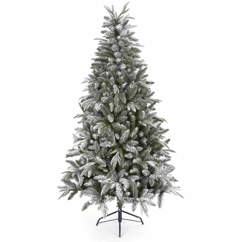Premier Lapland Spruce Tree, Green, Dusting of Snow, Hinged Branch, Folding Stand, 2.4M Image 1