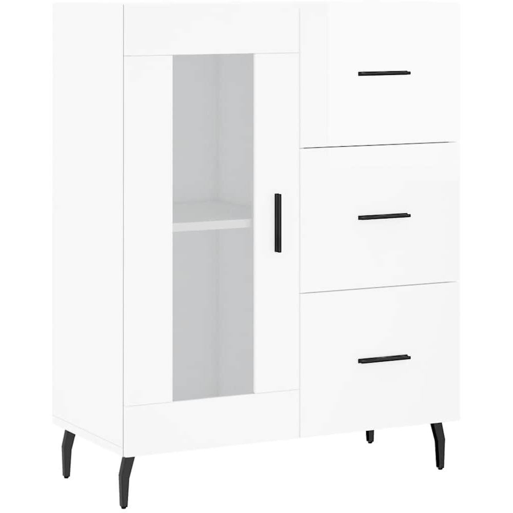 vidaXL Single Glass Door 3 Drawer High Gloss White Sideboard Image 2