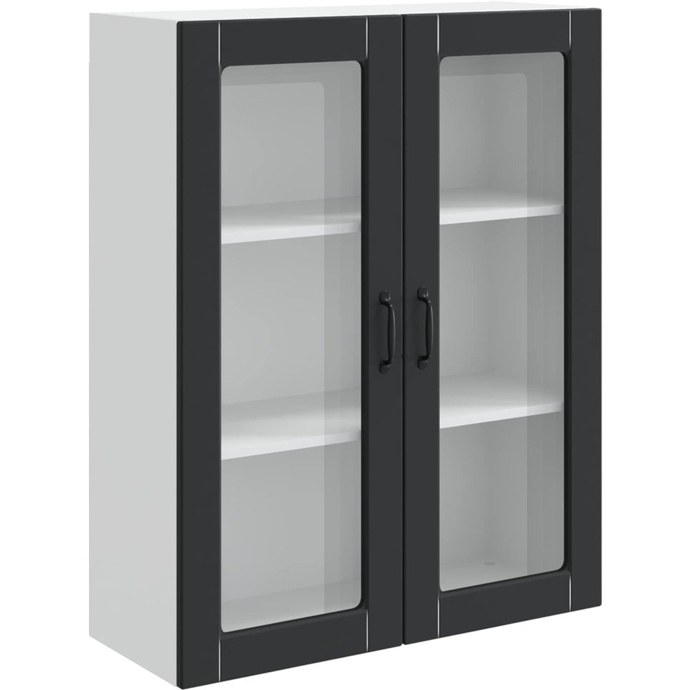 vidaXL 2 Glass Door Black Kitchen Wall Cabinet Image 2