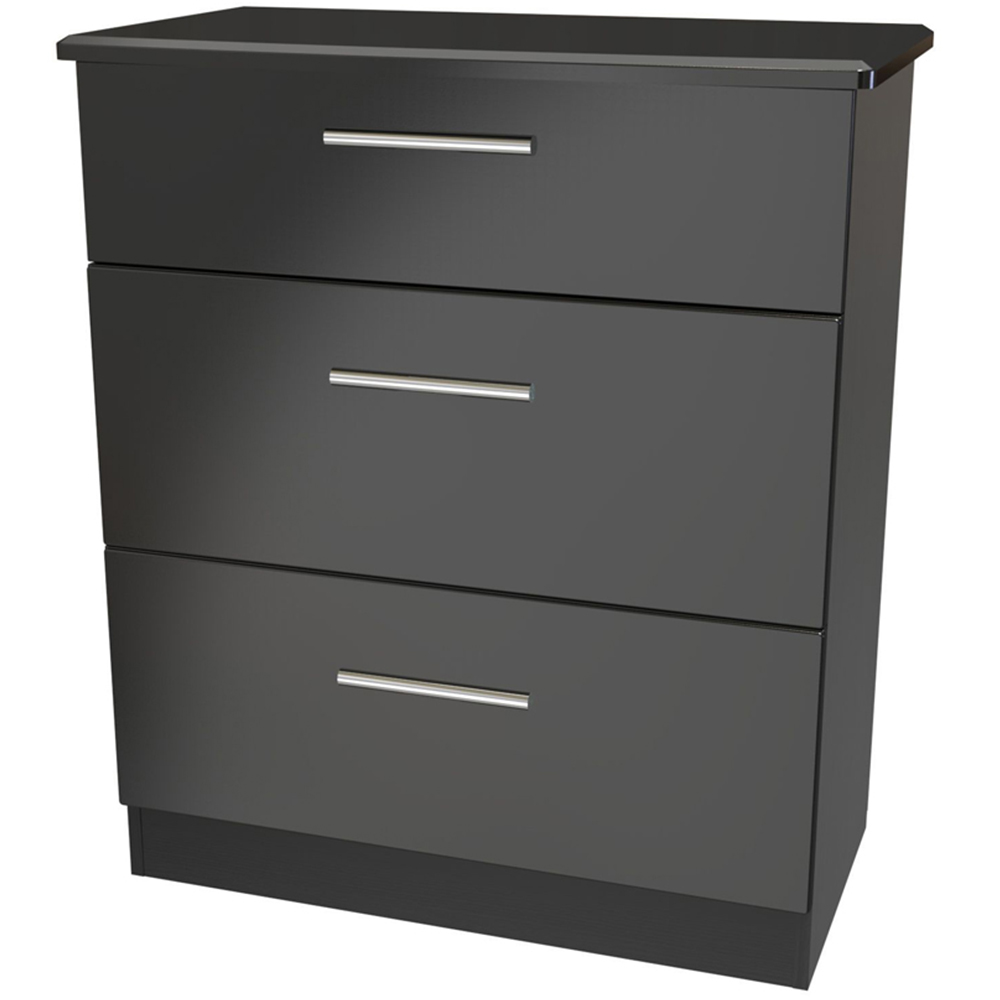 Crowndale Knightsbridge 3 Drawer Black Gloss and Black Deep Chest of Drawers Ready Assembled Image 2