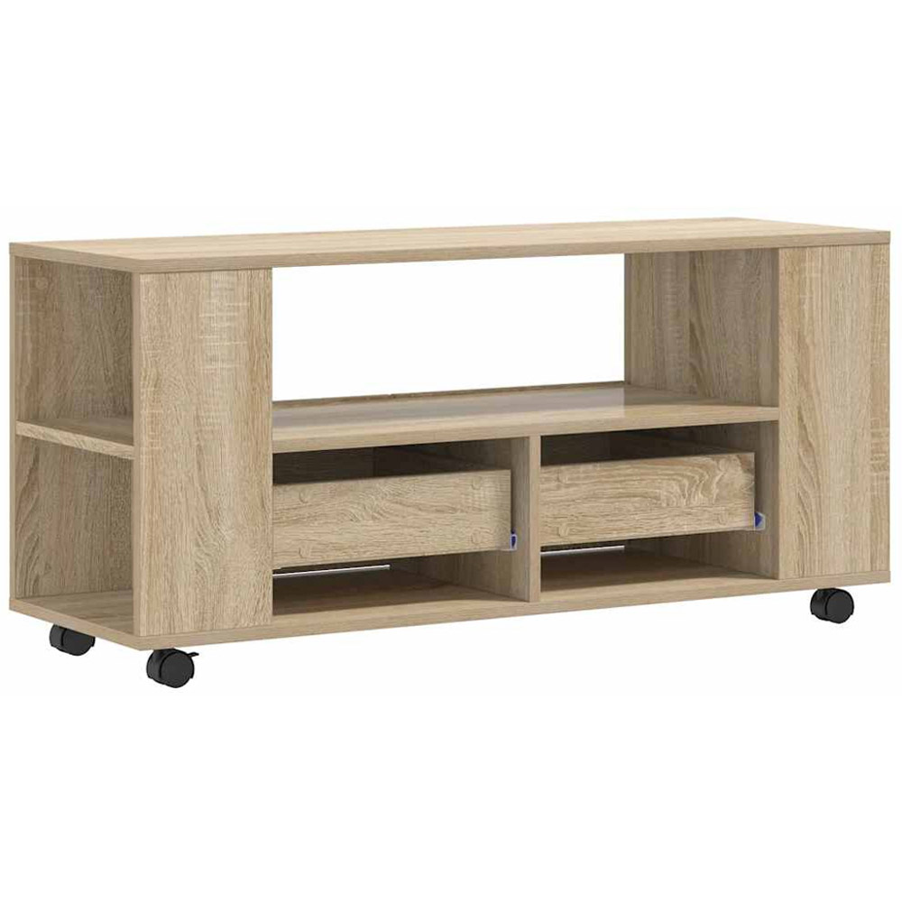 vidaXL 2 Drawer Single Open Shelf Sonoma Oak TV Cabinet with Wheels Image 7