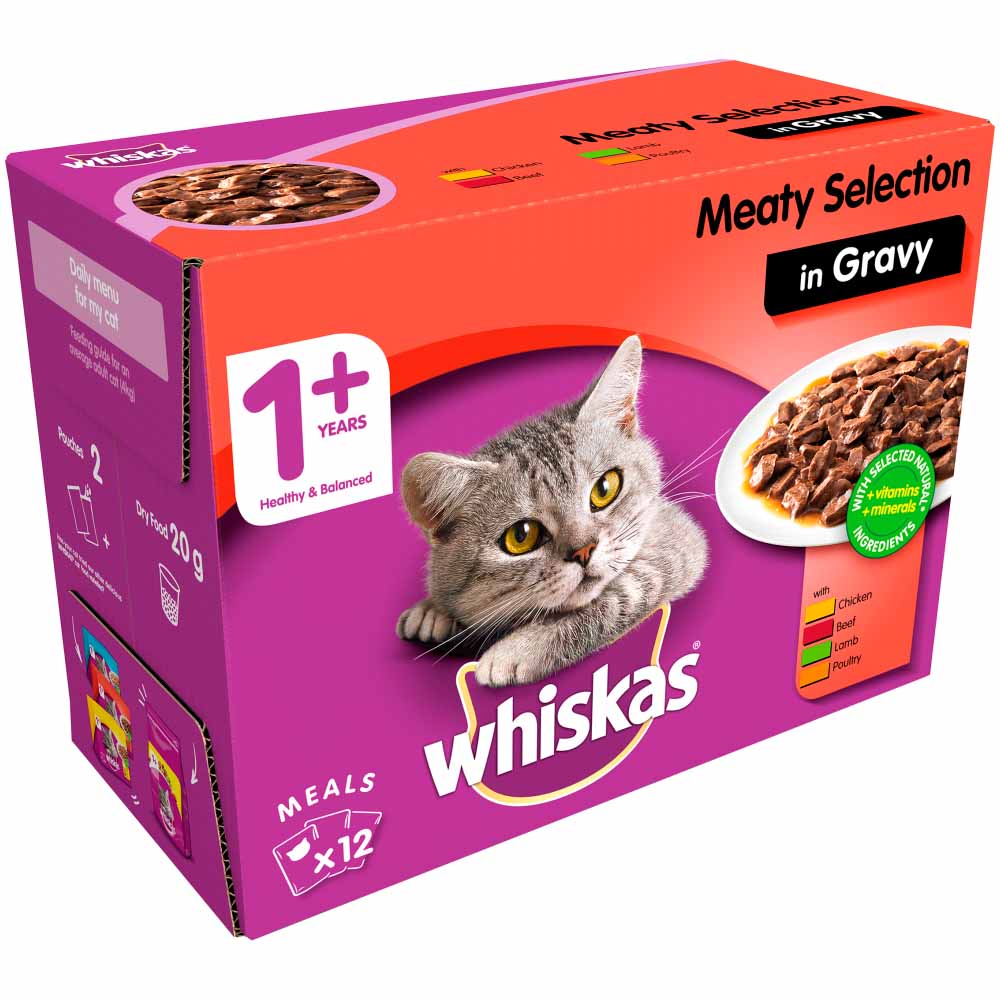 Whiskas Adult 1 Years+ Meat Selection in Gravy Cat Food Pouches 12x100g Image 2