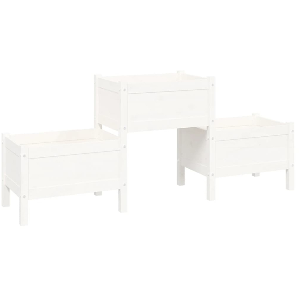 vidaXL 3-Tier White Solid Pine Wood Garden Planter 75 x 178.5 x 44cm Image 1