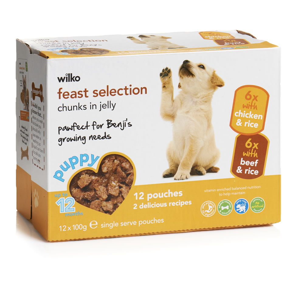 Wilko Feast Selection in Jelly Puppy Food 12 x 100g Image 1