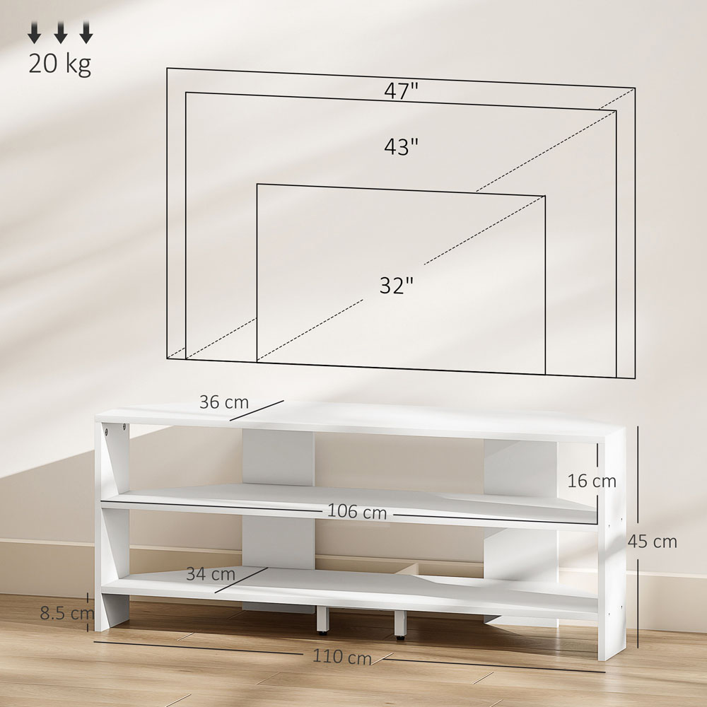 HOMCOM 2 Shelf White Corner TV Unit Image 9