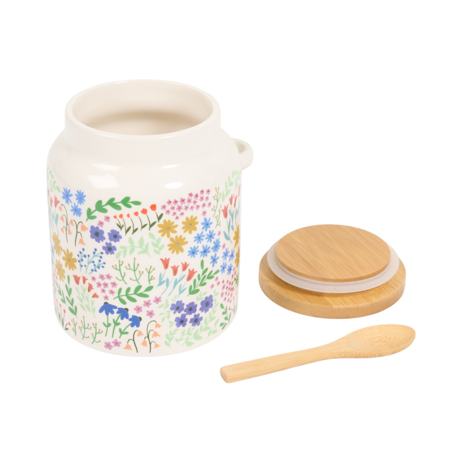 Wildflower Canister with Bamboo Lid and Spoon White Image 3