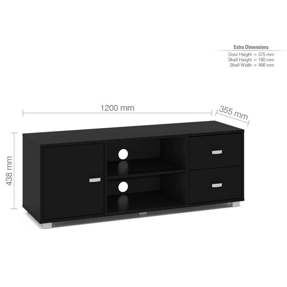 Covent Single Door 2 Drawer 2 Shelf Black TV Unit Image 5