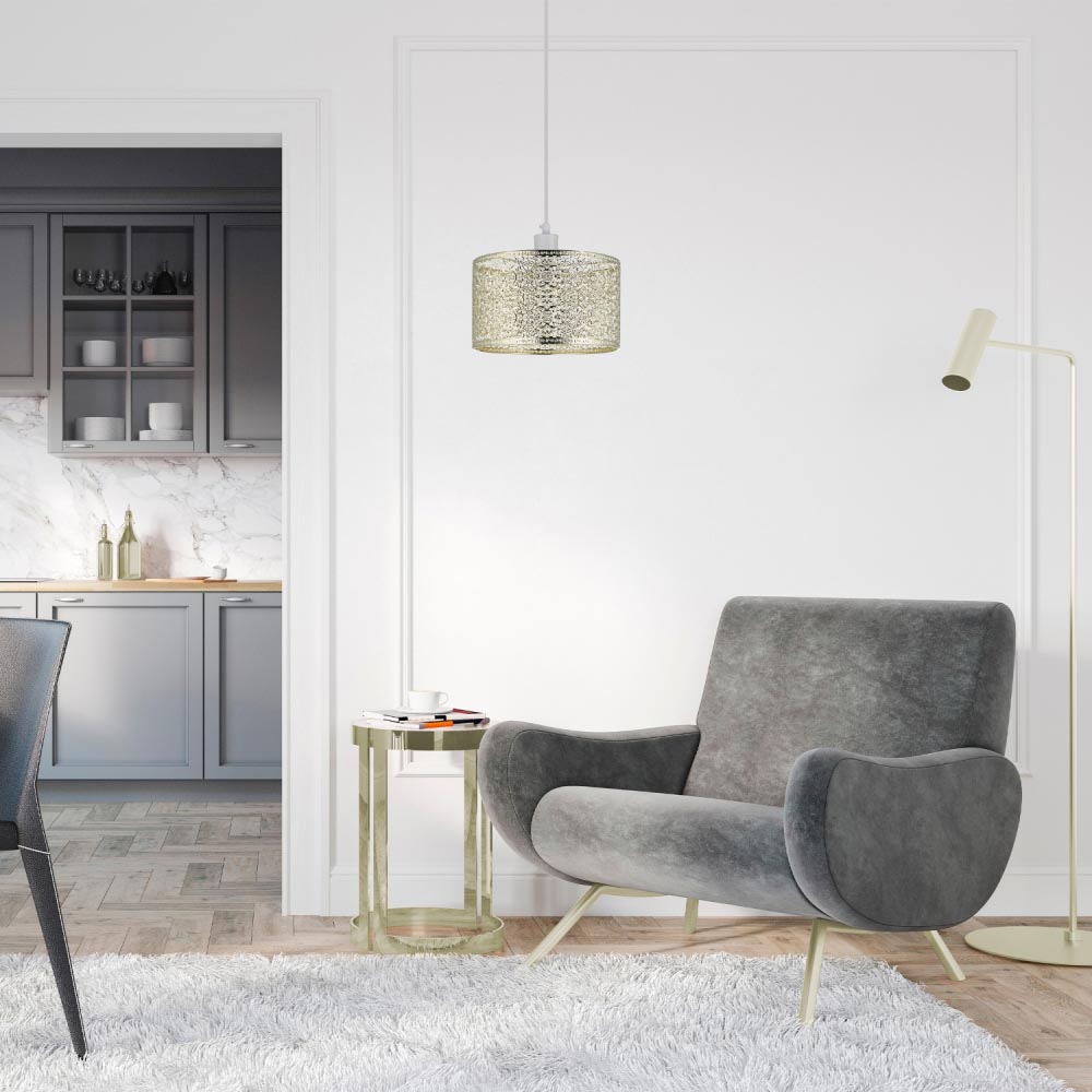 Happy Homewares Moroccan Style Ornate Shiny Gold Metal Pendant Shade Image 2