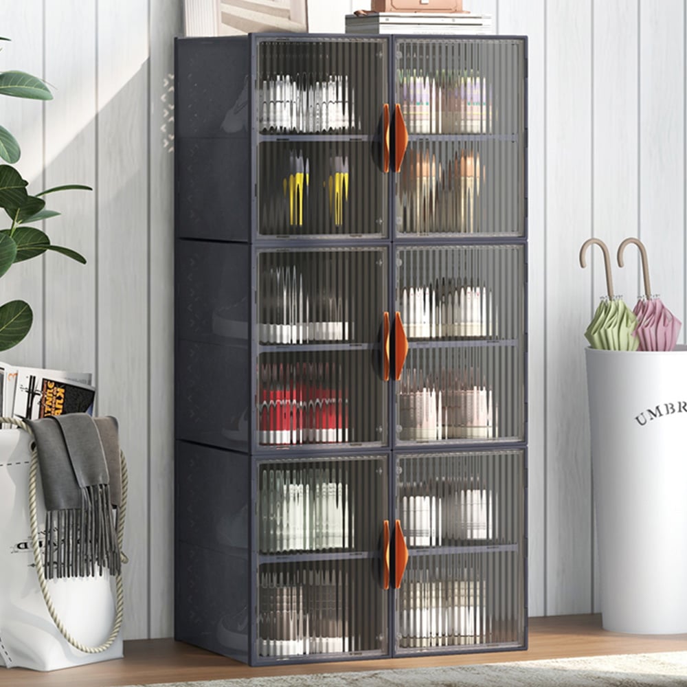 Costway 12 Cube Grey Plastic Stackable Shoe Storage Boxes with Clear Magnetic Doors Image 2