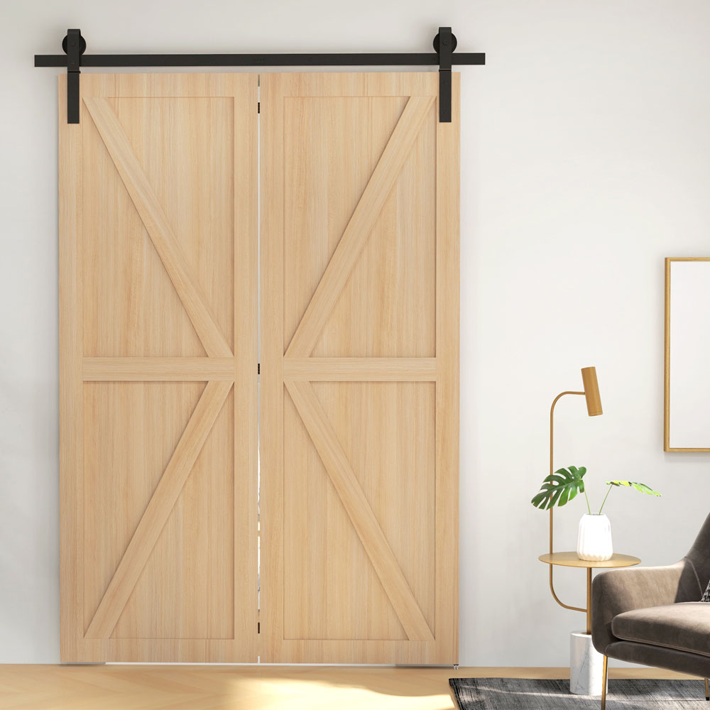 HOMCOM Bi-Folding Sliding Barn Door Hardware Kit Sliding Door Kit 5ft Image 2