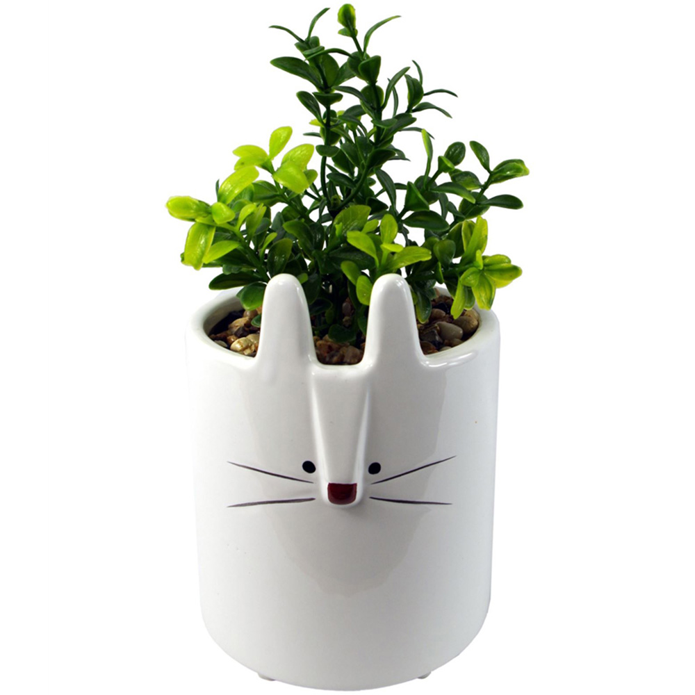 Leaf White Ceramic Rabbit Planter 15cm Image 2