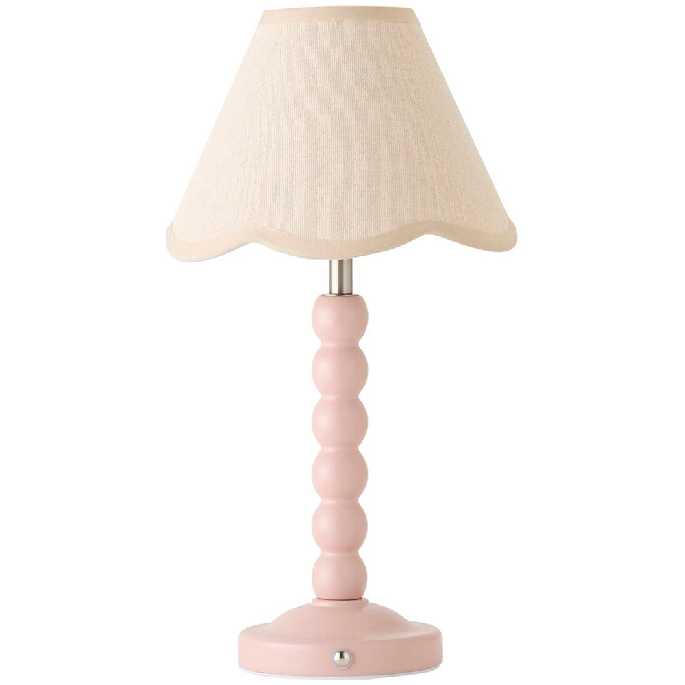 ValueLights Bobble Natural Scallop Shade Pink Wooden LED Table Lamp Image 1