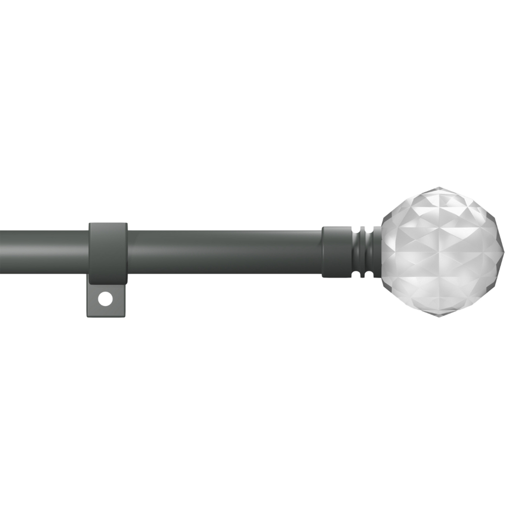Caecus 120-220cm Extendable Metal Eyelet Painted Grey Crystal Curtain Pole Image 1