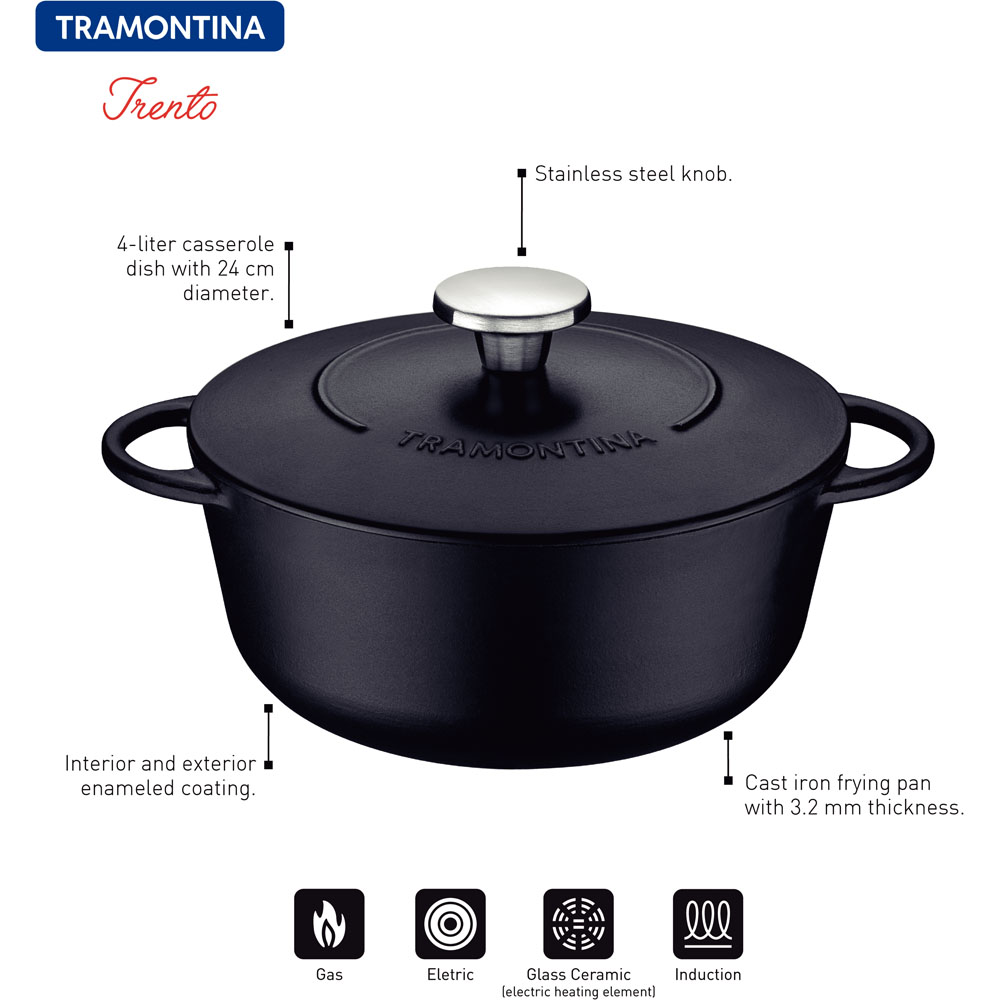 Tramontina Trento 24cm Black Enamelled Cast Iron Casserole Dish Image 5