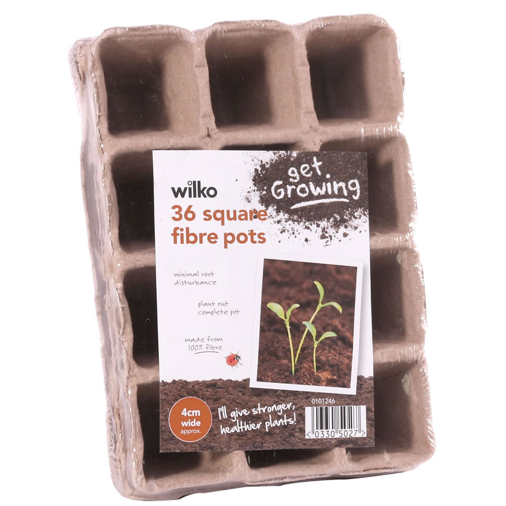 Wilko Square Fibre Plant Pot 4cm 36 Pack Image 1