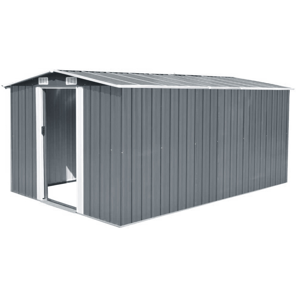 Living and Home 6.6 x 12.3 x 10.2ft Grey Peaked Steel Tool Storage Shed Image 1