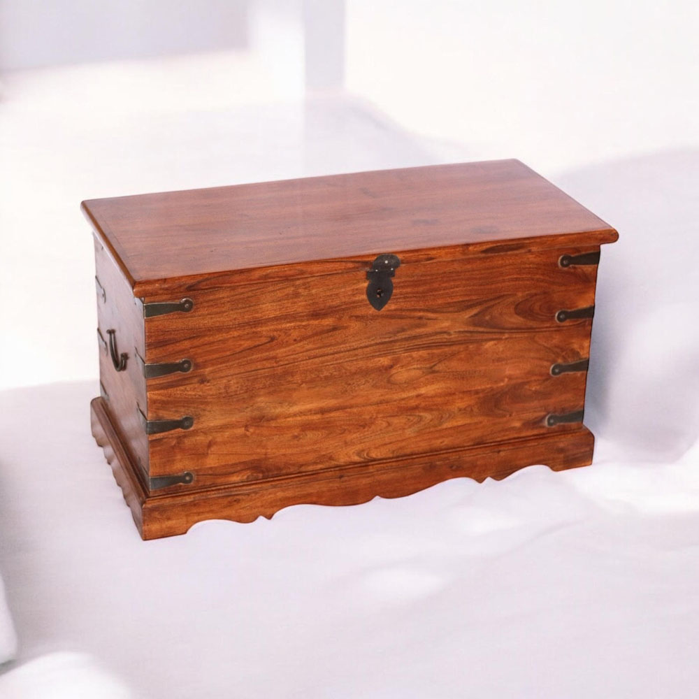 Acacia Home Brown Wooden Chest with Black Hinges Image 2