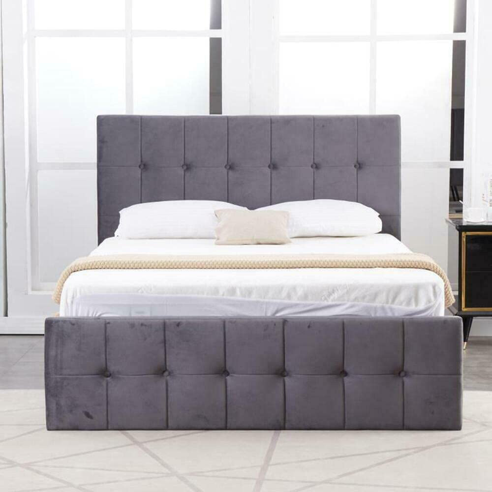 Portland Single Grey Velvet Cushioned Ottoman Bed Image 7